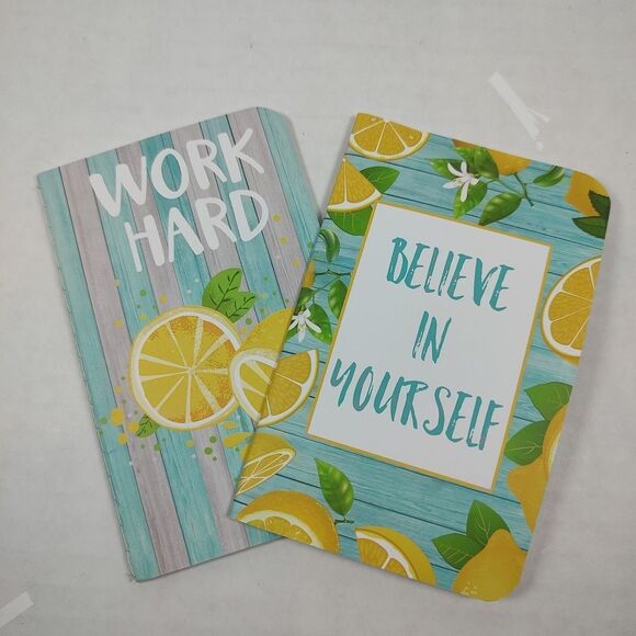 Lot of 2 "Work Hard" "Believe in Yourself" Pocket Size Notepads Lemon Themed New - Picture 5 of 8